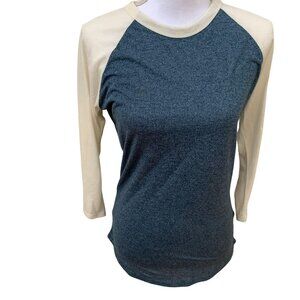 LuLaRoe Randy Baseball Tee Blue & Cream Raglan Sleeve Womens Small